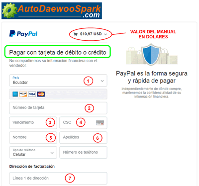 Compra de Manuales con Tarjeta de Crédito en autodaewoospark.com