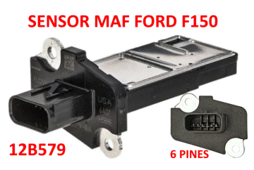 Sensor MAF Ford F150, sensor de flujo de masa de aire: 12B579, de 6 terminales
