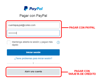 Formas de pago con Paypal y tarjeta de crédito