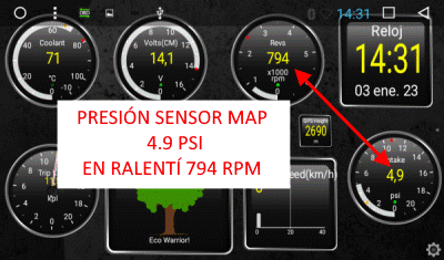 Presióndel Sensor MAP en ralentí