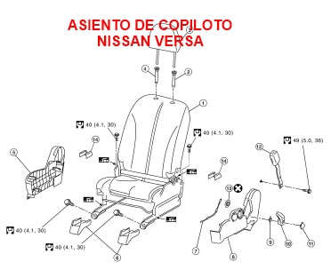 Asiento delantero del copiloto Nissan Versa