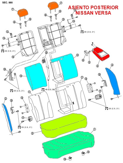 Asiento posterior o de pasajeros Nissan Versa