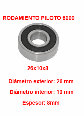 Rodamiento piloto 6000: 26x10x8 mm