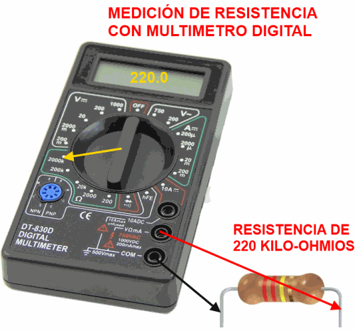 Medición de resistencia con multímetro digital