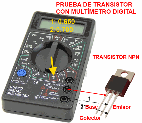 Prueba de un transistor NPN con multímero digital