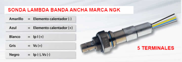 Sonda Lambda Banda Ancha, marca NGK de 5 terminales ó cables