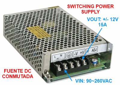 Fuente de DC Switching de +/- 12V 15A de alta eficiencia